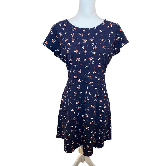 Draper James Navy Blue Floral Ponte Knit Fit and Flare Dress Size Large - Picture 2 of 9